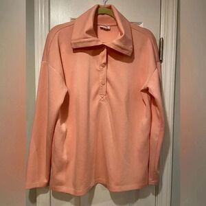 J Jill Fit Sleek Double Knit Snap Front Collared Long Sleeve Pullover Top Size M